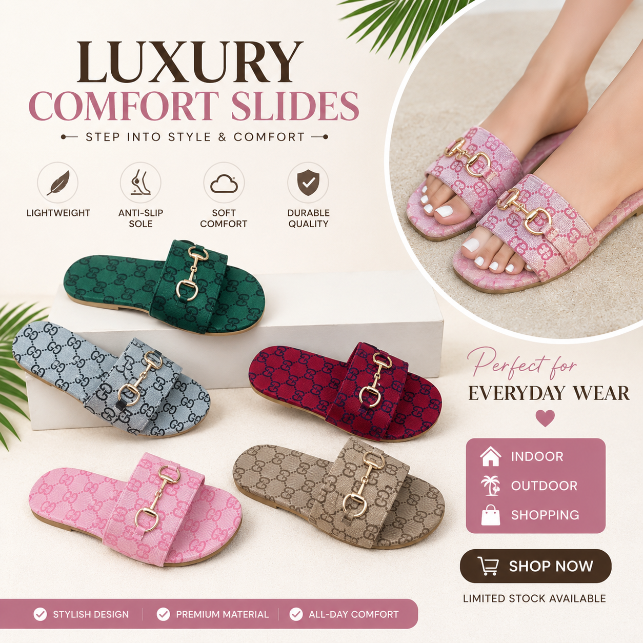Luxury Comfort Slides – Stylish Everyday Sandals
2. Women’s Premium Comfort Slides
3. Chic Designer-Inspired Comfort Sandals
4. Luxury Everyday Slip-On Slides
5. Classic Comfort Fashion Slides